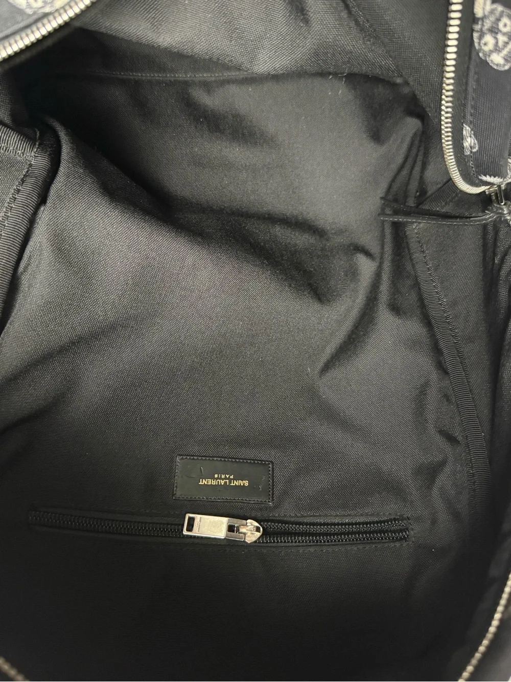 Saint Laurent Black Canvas Backpack with White Pineapple Skull Motif